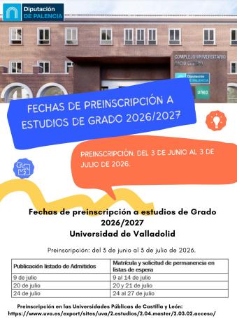 Fechas de preinscripción a estudios de Grado