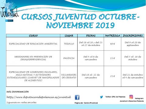 Programación Cursos Escuela Provincial de Animación Juvenil y Tiempo Libre octubre - noviembre