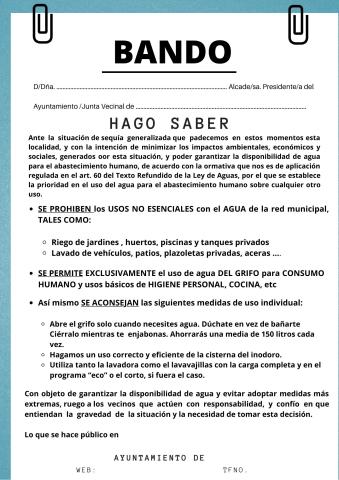 Modelo de bando municipal en situación de escasez de agua